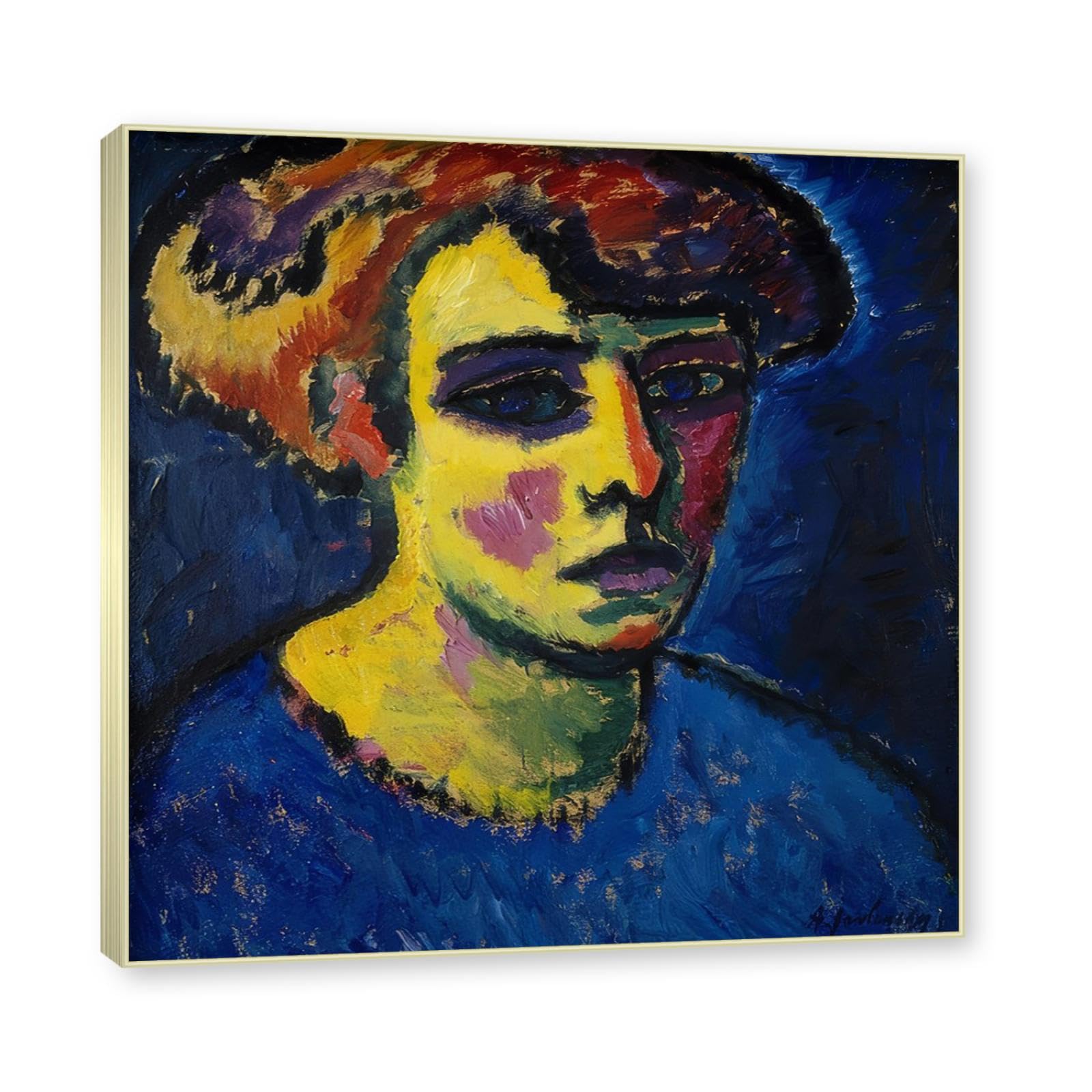 NHLDZYH Rama szampana. Aleksiej von Jawlensky druk artystyczny, (głowa kobiety), reprodukcja słynnych obrazów, dekoracja ścienna do kuchni, sypialni. 60 x 60 cm