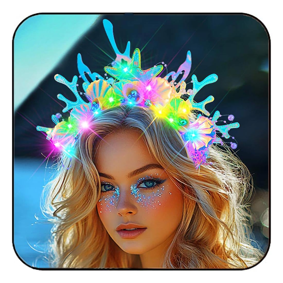 JEAIRTS Light Up Shell Headband Glowing Mermaid Costume Hair Accessories