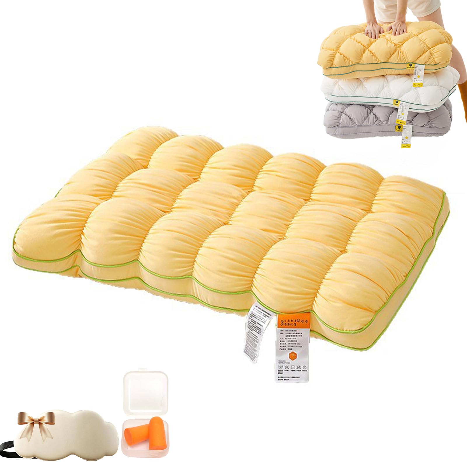 Qosneoun Yellow-B Pineapple Cloud-Like Down Pillow, Pineapple Pillow, Highly Elastic Bed Pillow,Comfortable Sleeping Pillow, 3-Second Rebound, 3 Times The Fluffiness For Back And Side Sleepers (Yellow-B)