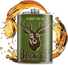 Trixie & Milo Christmas Gift for Men, Women - Stocking Stuffer Stainless Steel Funny Flasks for Men - Groomsmen Gifts, Bar Accessories and Dad Gifts - Holds 8 oz. of Fluid-Buck Up