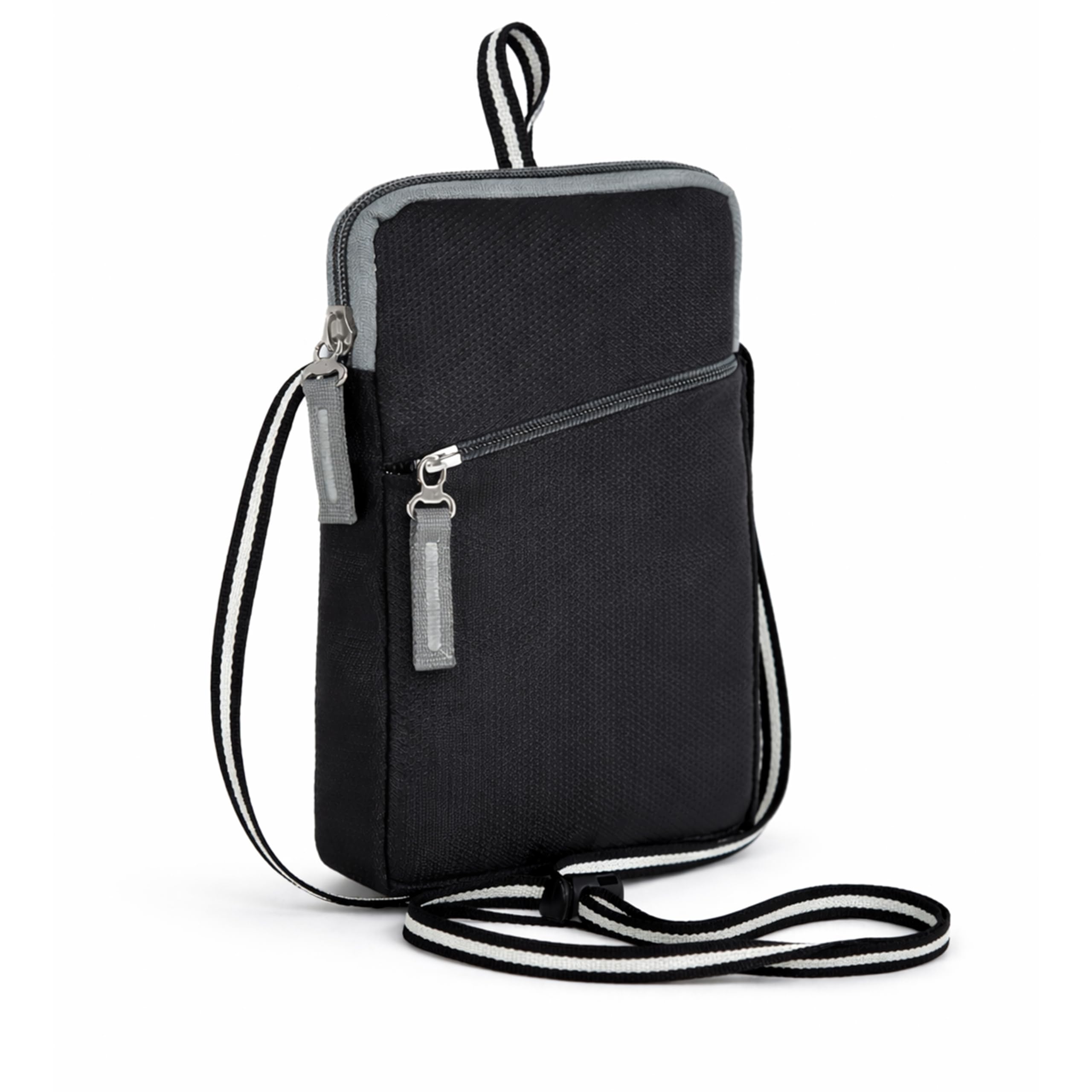 Stylish Padded Mini Sling Bag for Men and Women, Small Passport Travel Bag and Small Sling Bag (Black Grey - 18 x 14 x 3 Cm)