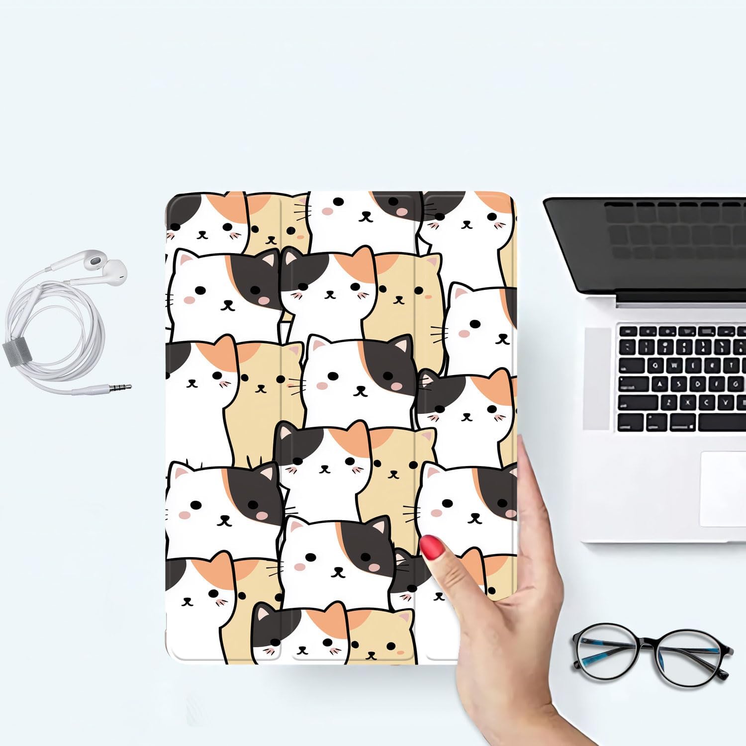 Cute Kawaii Cat Printed Case for iPad Air 13" (M3) 2025/ (M2) 2024/iPad Pro 12.9" 2022/2021 Protective Case for Girls Boys,Pencil Holder & Clear Back & Trifold Cover for Women Scratchproof Cover