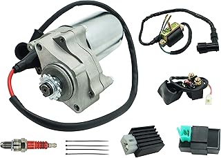 110cc ATV Starter Motor 2 Bolt Fits for Kids ATVs Quad Dirt Pit Bike TaoTao 50cc 70cc 90cc 110cc 125cc, 4 Piece ATV Part with Solenoid Starter Relay&Ignition Coil&Voltage Regulator