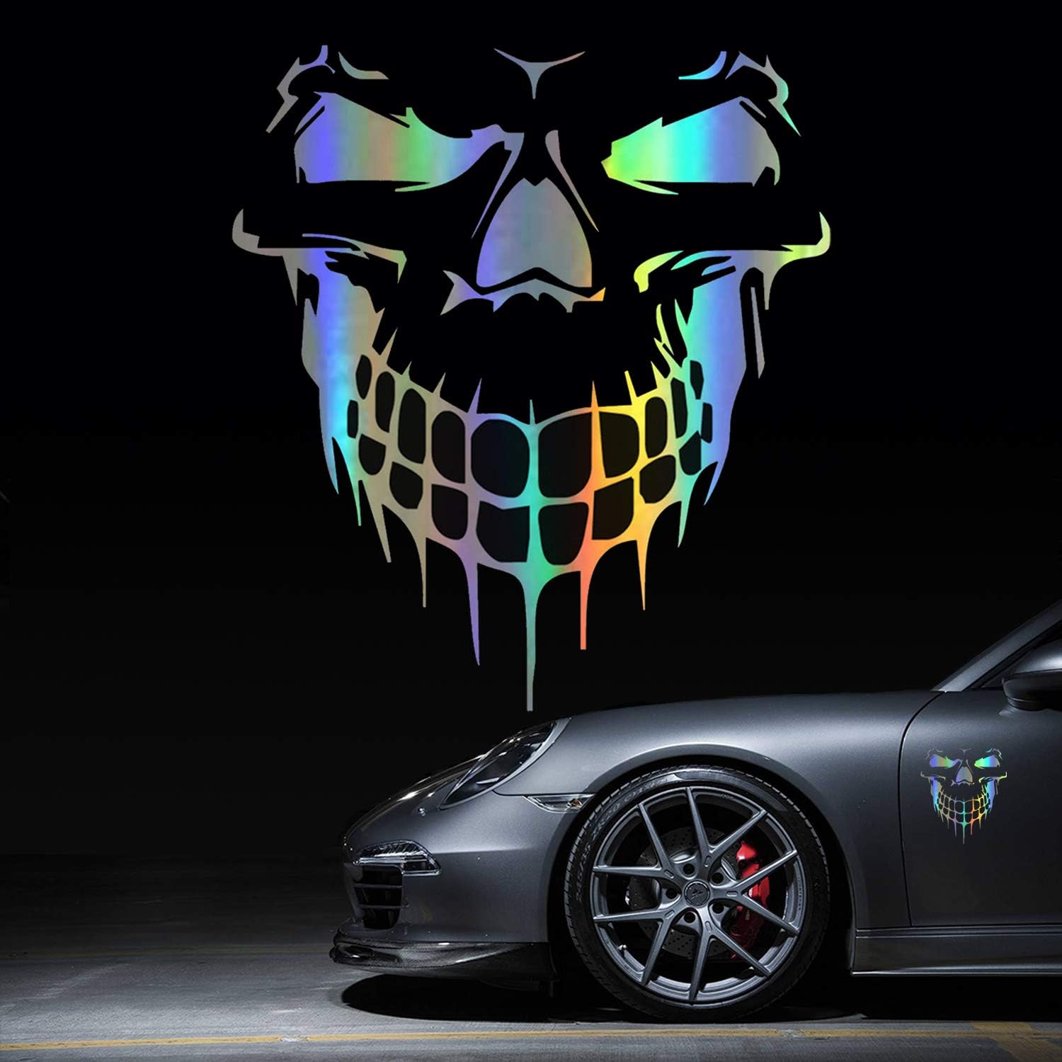 HungMieh (Upgraded Skull Stickers and Decals for Car Windows Doors and Trucks, 3D Skull Decals and Signs for Car Styling, Laser Skull Bumper Stickers for Car Decor