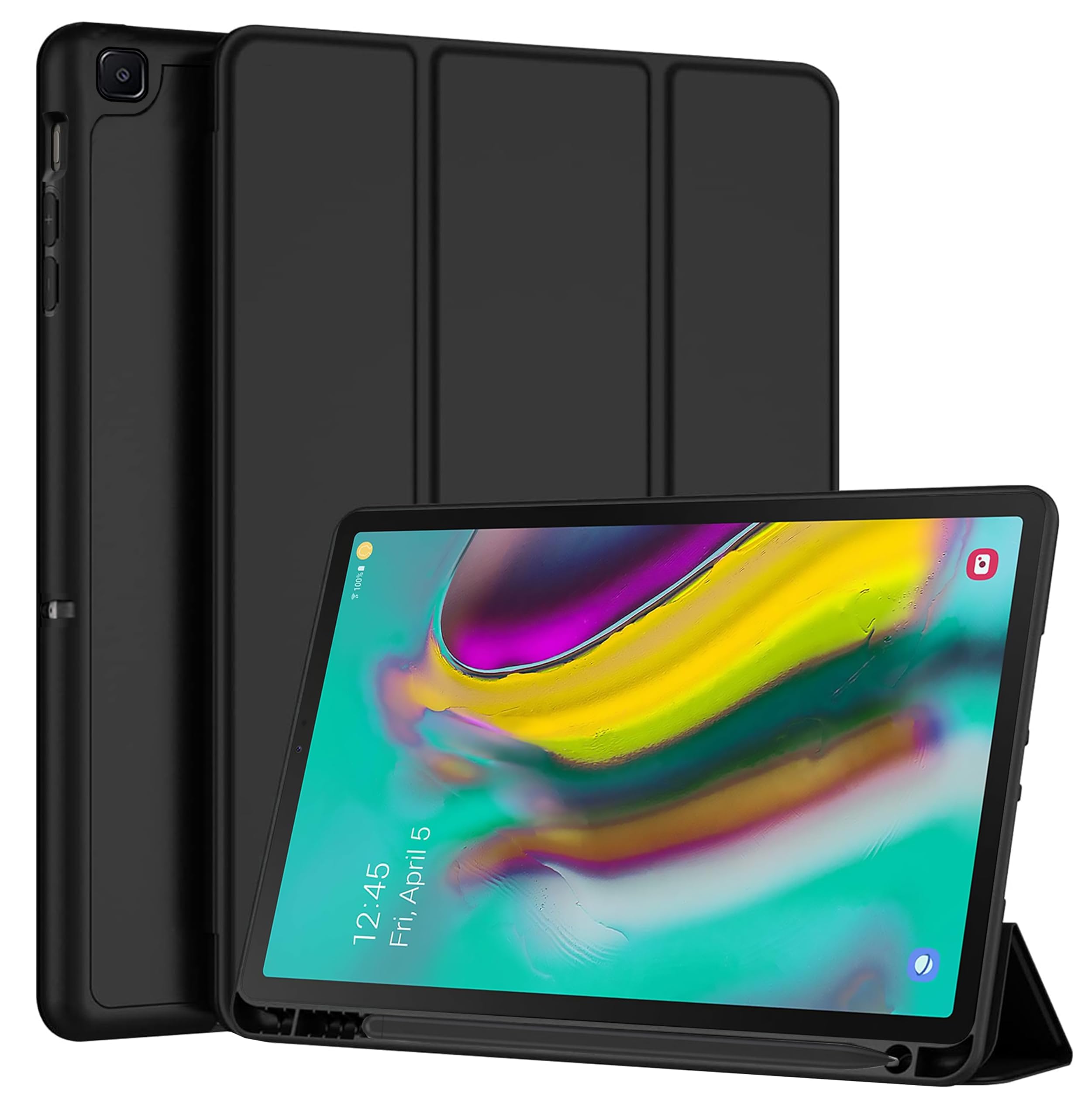 TGK Soft Flexible with Pencil Holder Trifold Flip Back Case Cover for Samsung Galaxy Tab S5e 10.5 inch Tablet (SM-T720/T725) 2019 Release - Black-image-3