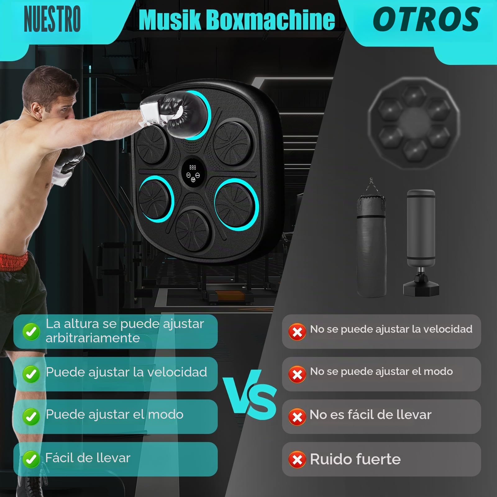 Maquina de Boxeo Musical, Boxeo Pared Musical, 9 Modos Music Boxing Machine Adultos con Guantes De Boxeo, Boxeador de Pared Musical con Bluetooth Ideal para el Hogar, la Oficina