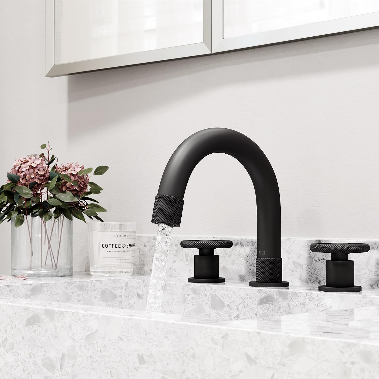 VIGO Wythe 8'' H Two Handle Three-Hole Widespread Bathroom Faucet in Matte Black-VG01306MB