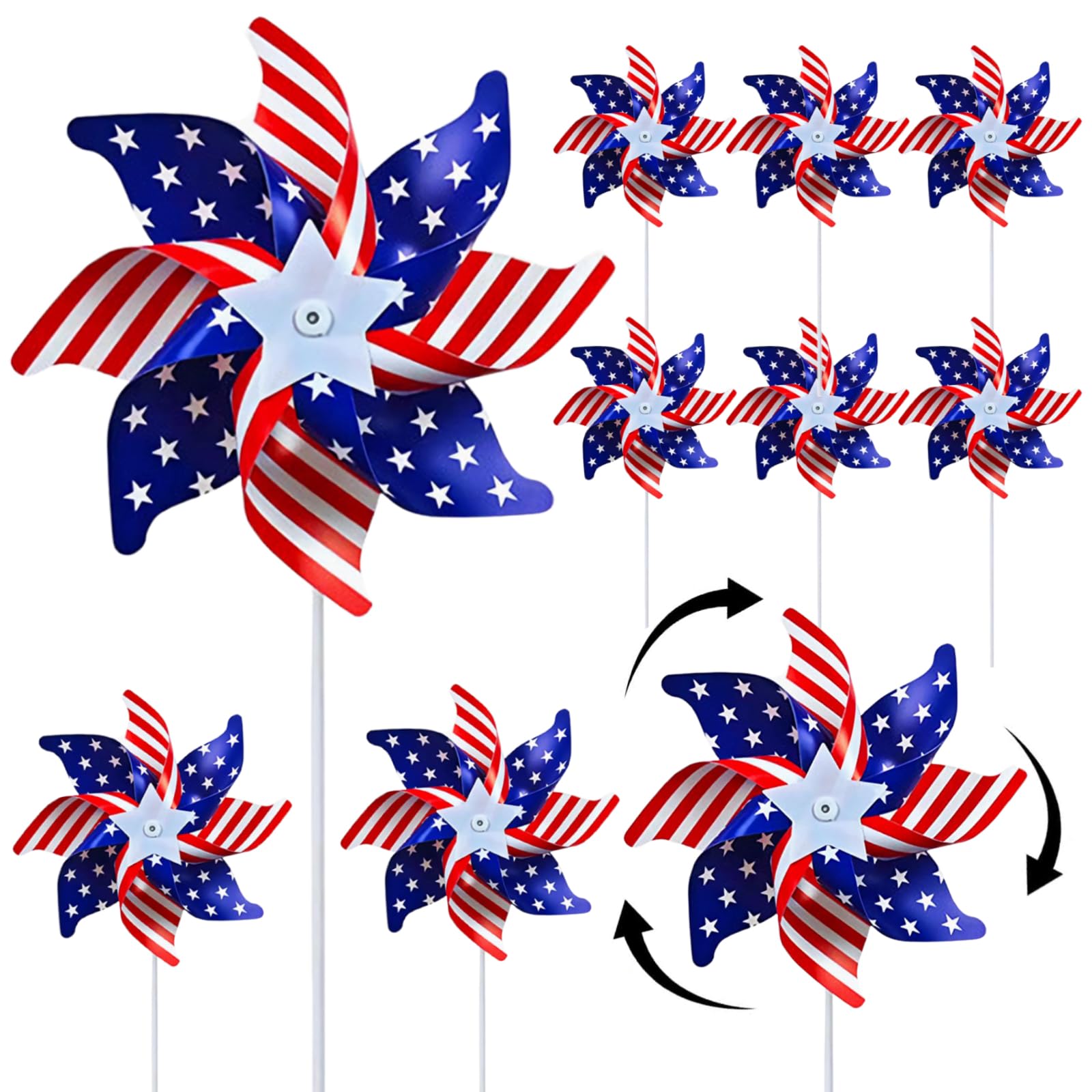 Photo 1 of 10Pcs Patriotic Pinwheels Decorations, 4th of July American Flag Patriotic Pinwheel Red White and Blue Decorations, Independence Day Decorations Outdoor Spinners for Yard and Garden