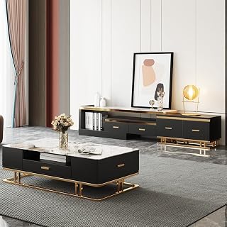 Vandana Interiors Modern TV Stand & Coffee Table Set for 100 Inch TV in Black with Drawers Price In India