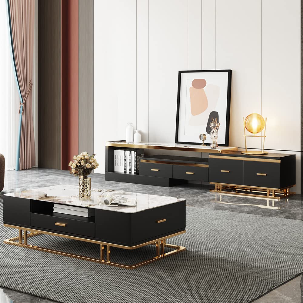 Vandana Interiors Modern TV Stand & Coffee Table Set for 100 Inch TV in Black with Drawers - Review, Price and Buying Guide