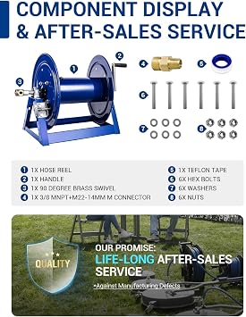 MEKOH Large Commercial Pressure Washer Hose Reel 350ftx3/8”, 5000PSI Manual