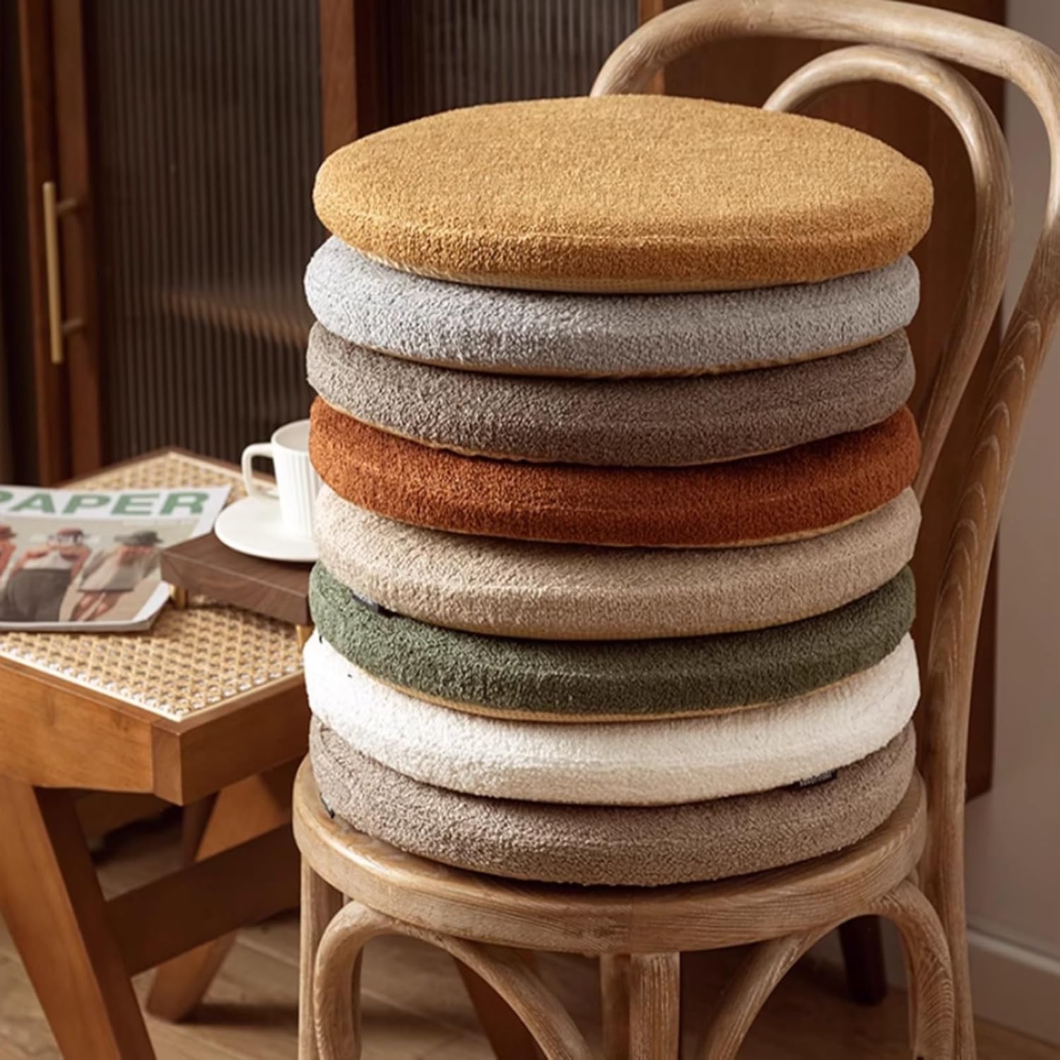 Cojín de Asiento Esponja, cojín Circular, Taburete Suave Antideslizante, Almohada Piso, Asientos Dormitorio for Adultos y niños(Natural,17.7INCH)