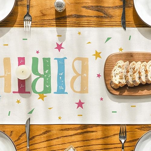 Miniatura 3 de Artoid Mode Camino de mesa de pastel de feliz cumpleaños, lazo de vela, decoración de mesa de comedor para decoración de fiesta del hogar, 13 x 72