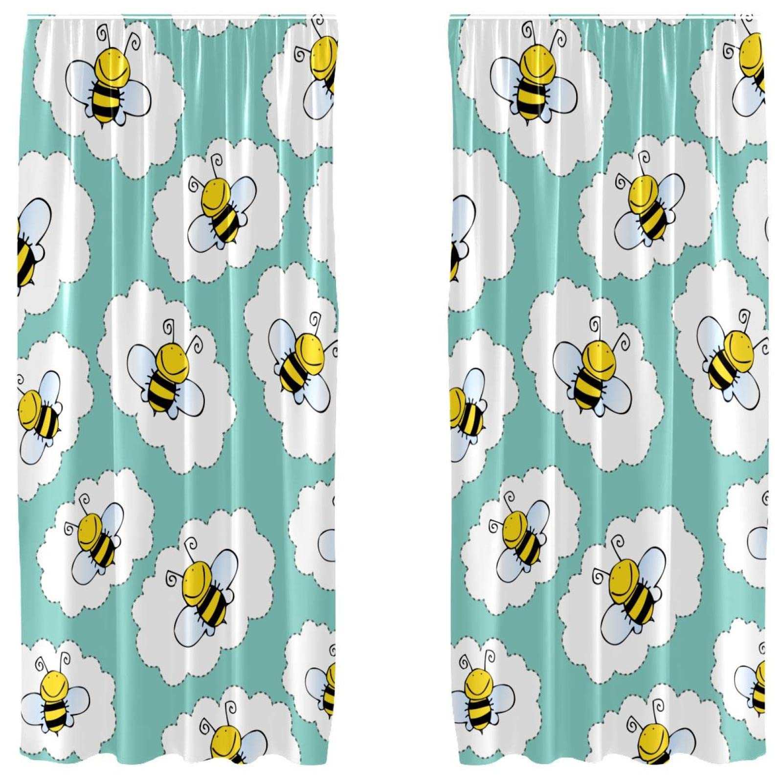 Cortinas de panel con bolsillo para barra diseño de nubes azules y abejas de 55x84 pulgadas