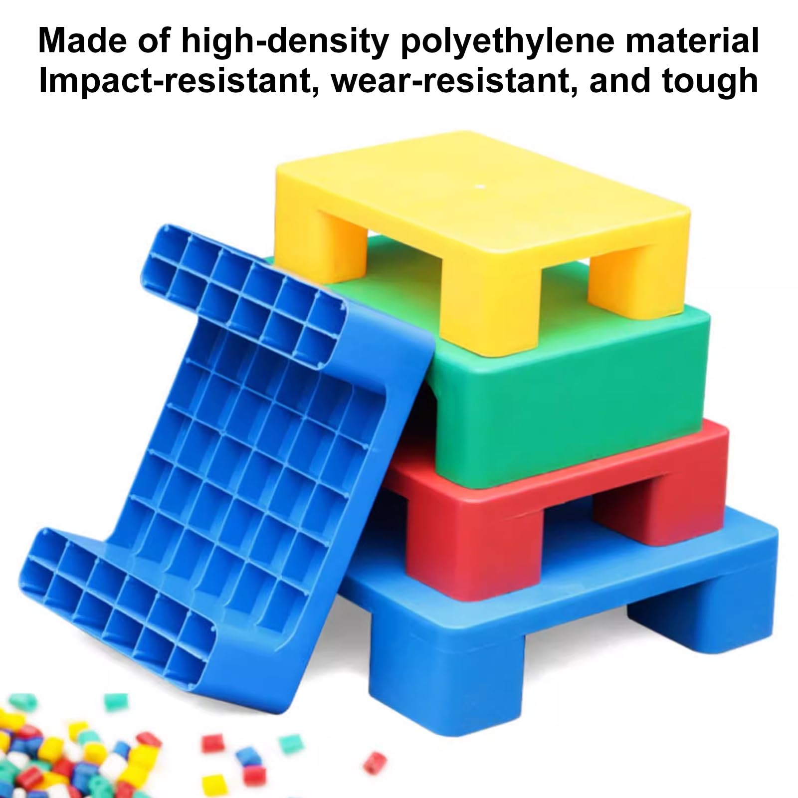 Paletas de plástico a prueba de humedad para almacenes, apilables, ligeras, pequeñas paletas modulares azules con dos esquinas, ideales para sótanos y talleres