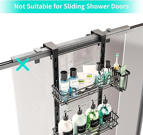 Miniatura 7 de HapiRm Organizador de ducha de 4 niveles sobre la puerta, organizador de ducha colgante con 22 ganchos y 2 soportes para cepillos de dientes,