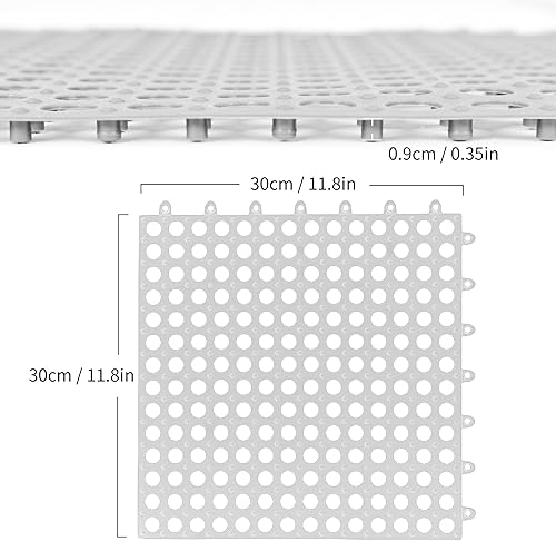 Miniatura 10 de Paquete de 16 azulejos de goma entrelazados de 12 x 12 pulgadas, antideslizantes, tapete de ducha de empalme de PVC suave, tapete acolchado al aire