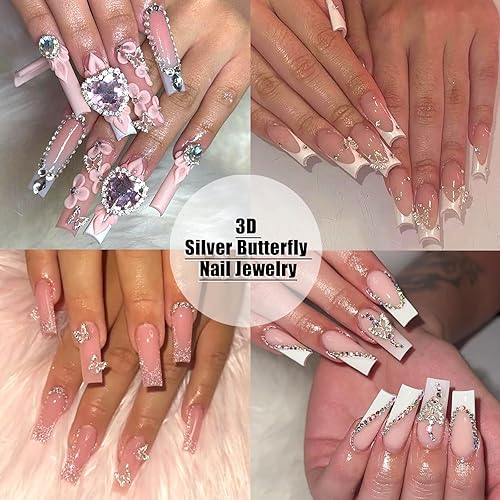 Miniatura 7 de RODAKY 50 dijes de mariposa para uñas, dijes de mariposas plateadas 3D para uñas, aleación de butrtefly, gemas de uñas, decoración de uñas