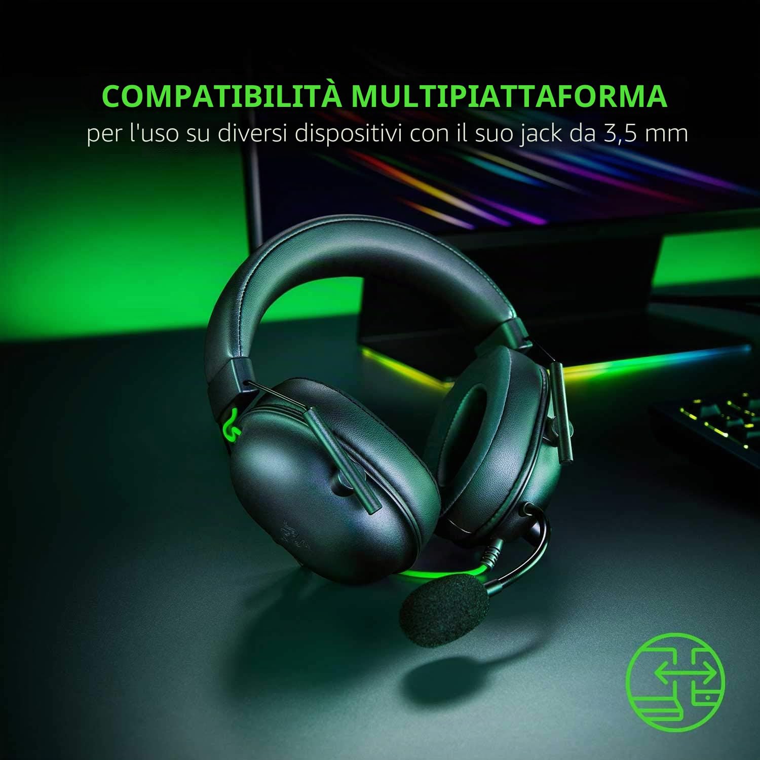Razer BlackShark V2 X Gaming Headset: 7.1 Surround Sound - Driver 50 mm - Cuscino in memory foam - PC, PS4, PS5, Nintendo Switch, Xbox One, Xbox Series X & S, Mobile - Jack audio da 3,5 mm - Nero