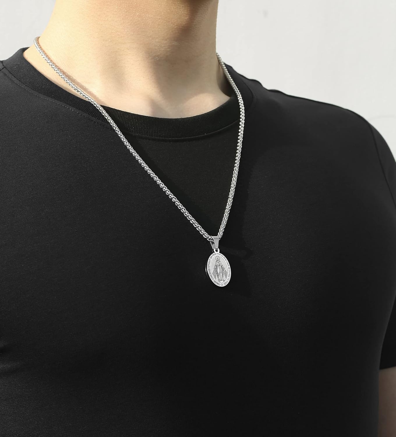 P. BLAKE Oval Saint Christopher/Michael/Joseph/Jude/Virgin Mary/Joseph/Francis/Patrick/Anthony/Benedict/Thomas Necklace for Men Women, Stainless Steel Catholic Patron Pendant with Chain 24 Inches - Image 5