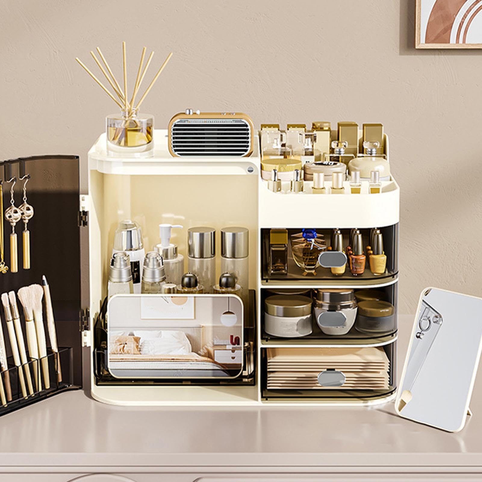 Bancone organizer per trucchi con cassetti | Organizer per cosmetici da tavolo di grande capacità - Scatola portaoggetti per la casa con scomparti multipli per prodotti di bellezza