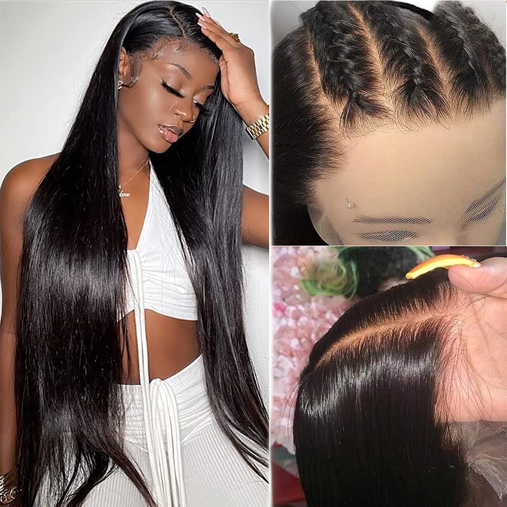 Ice Pear 13x6 Lace Front Wigs Human Hair Pre Plucked 180% Density Straight Lace Front Wigs HD Lace Frontal Wigs Human Hair for Black Women Natural Color with Baby Hair Glueless Wigs 26 Inch