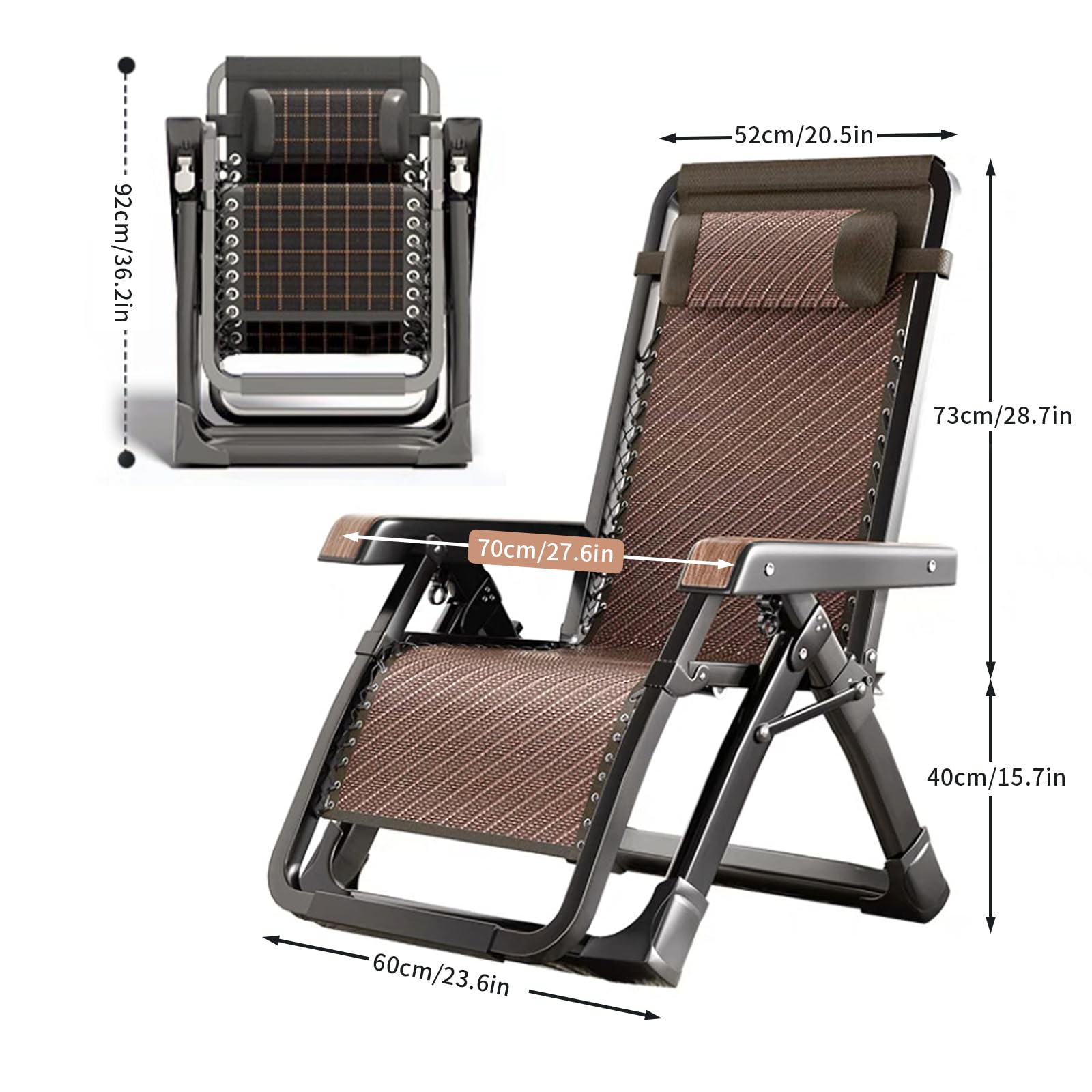 Silla plegable de gravedad cero para exteriores con reposacabezas ajustable, silla reclinable para jardín, piscina, patio, capacidad de 300 kg, ajustable de 0° a 76.7 °C