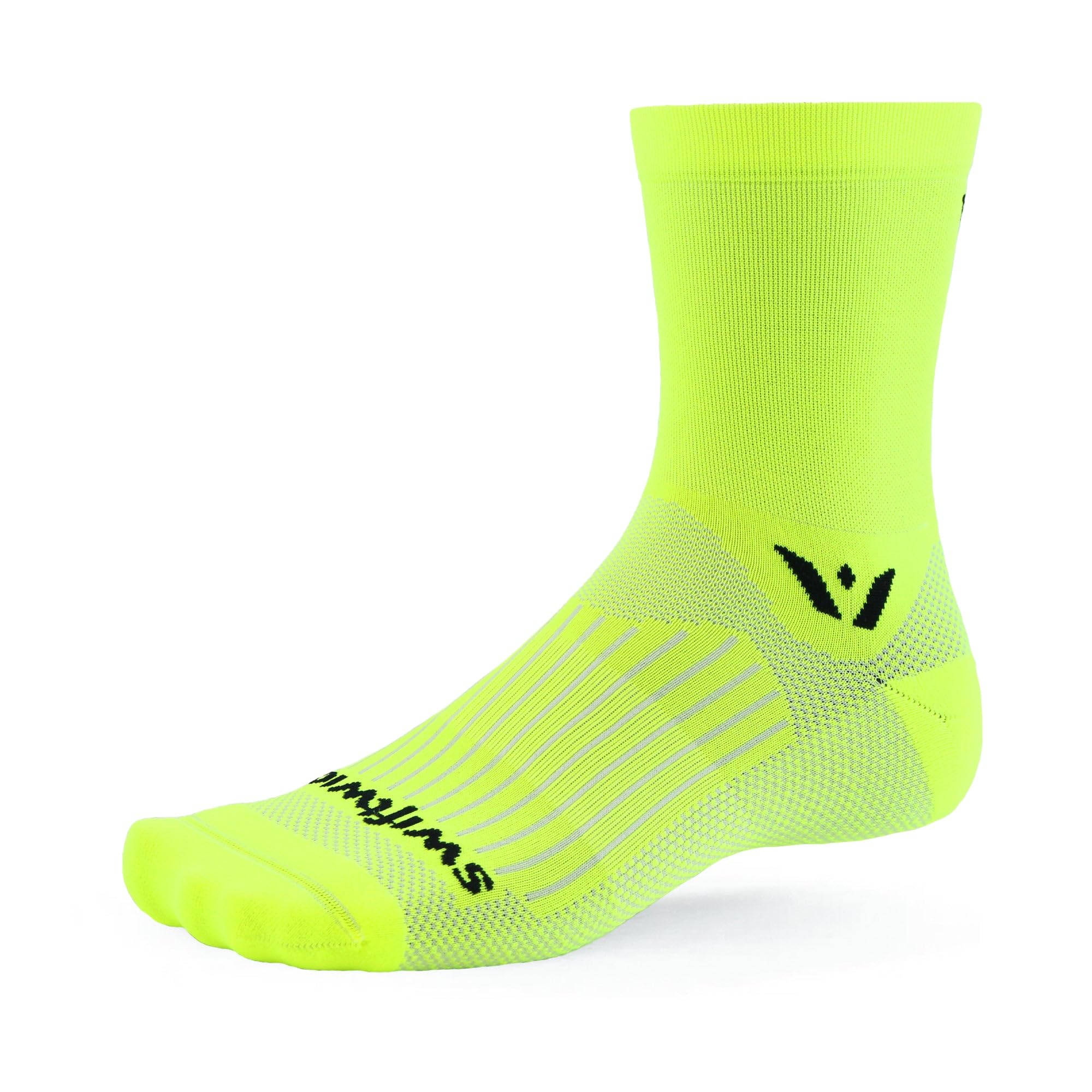 Swiftwick ASPIRE FIVE Mid-Crew Cycling Socks, Unisex, Hi Viz Yellow, XL