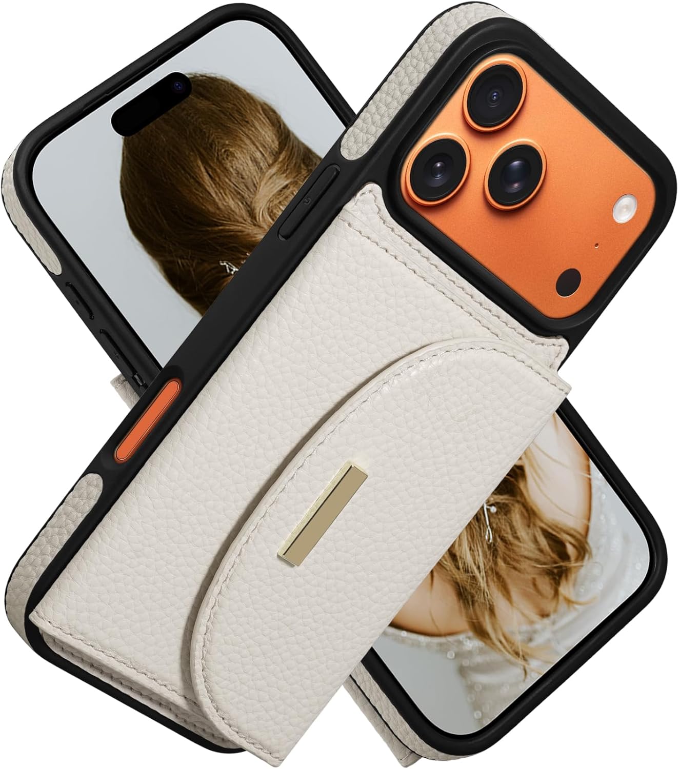 Keallce Wallet Case for iPhone 17 Pro Max 6.9'', Flip Case with RFID Blocking Card Holder Slots Kickstand, PU Leather Protective Folio Cover for Women, Beige 6.9'' iPhone 17 Pro Max Beige