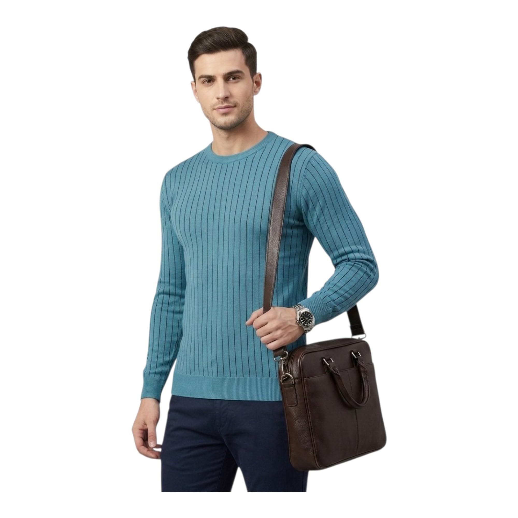 Men's Round Neck Sweater, Vertical Striped Round Neck Knit Sweater for Men's-picture-23