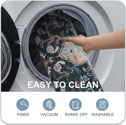 Miniatura 5 de Collive Tapete retro para puerta de interior, antideslizante, lavable, tamaño grande, absorbe rápidamente, tapete de bienvenida de pelo bajo,
