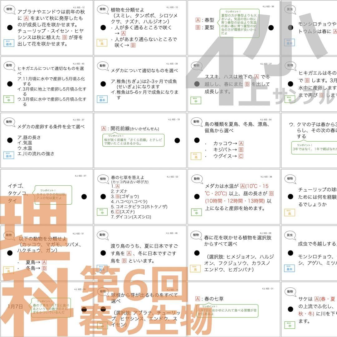 Amazon | 中学受験 暗記カード4年生向け 理科上下 生物全セット