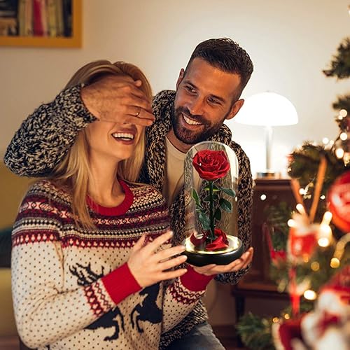 Miniatura 11 de Regalos de flores de Navidad para ella, rosa de la Bella y la Bestia, con 40 ajustes de brillo LED de color blanco cálido, regalos de flores de Rosa