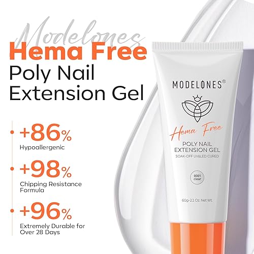 Miniatura 2 de Modelones Poligel, libre de hema, 2.0 fl oz, gel de extensión de polietileno transparente, fortalecedor de uñas, mejora el espesamiento, uso