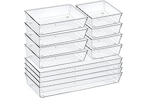 Jocabo 12-Pack Clear Plastic Drawer Organizers