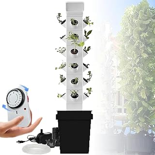 Garden Planter Hydroponics Tower, Hydrating Pump/Timer/Adapter, Aeroponics Growing Kit for Herbs Net Pots, Fruits Vegetables,24Holes//1pc
