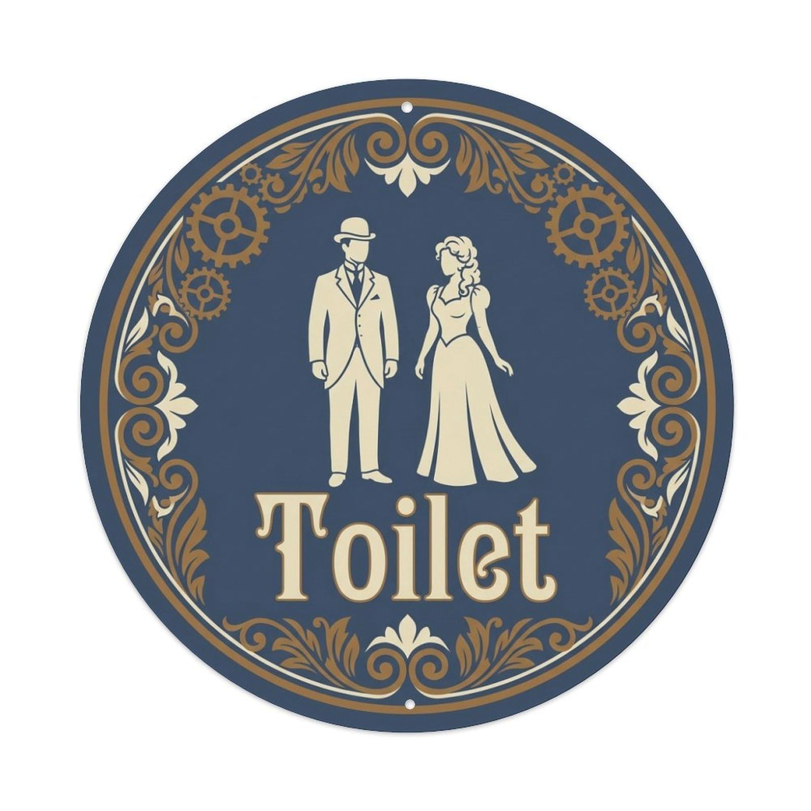 Olhnbad Style Blue Gold Ornate Deco Toilet Restroom Notice Metal Tin Sign