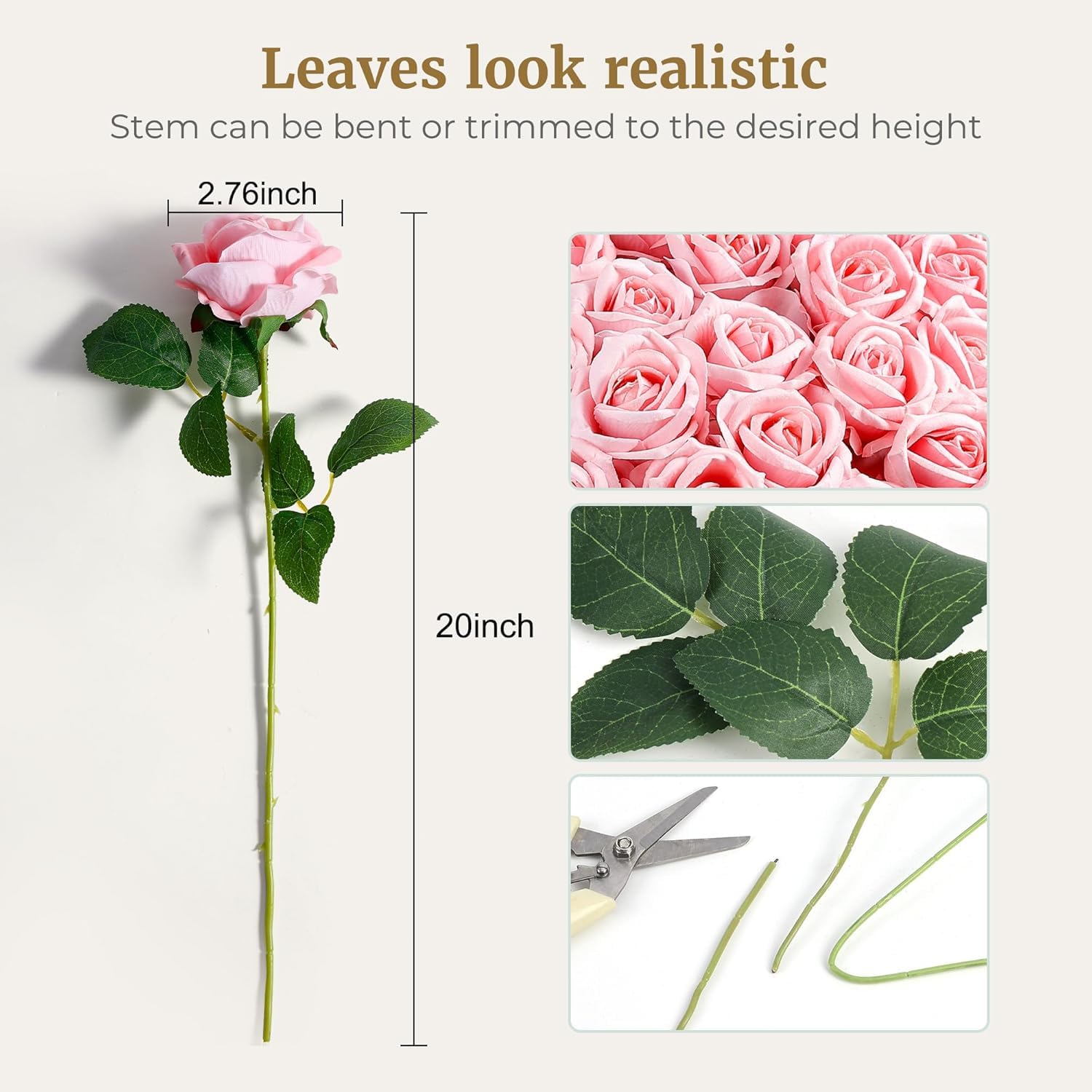 60 rose artificiali, fiori artificiali realistici | Rose artificiali in seta con stelo, per matrimonio, decorazione da tavolo, San Valentino, casa, giardino, bouquet da sposa