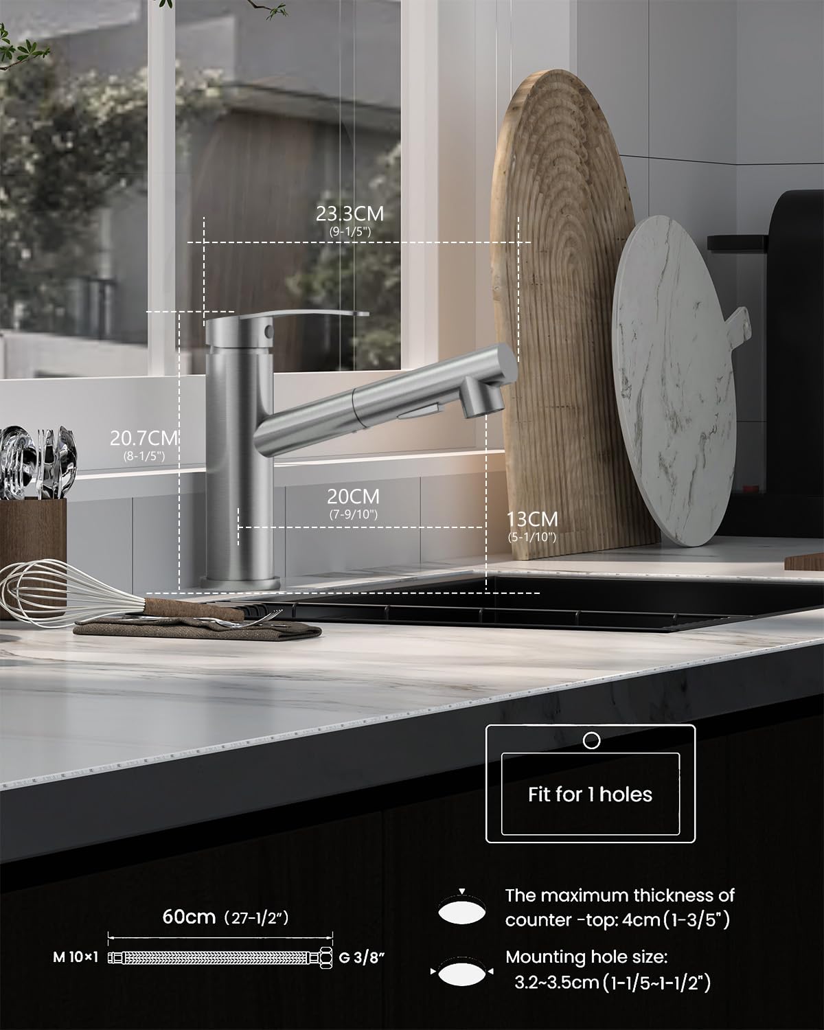 APPASO Robinet de cuisine avec douchette, rotatif à 360°, 2 types de jet, mitigeur haute pression pour cuisine