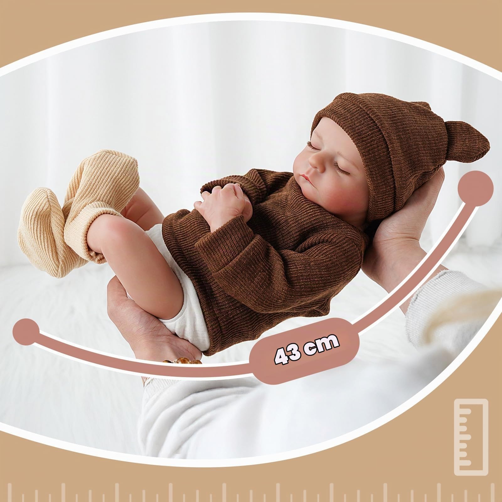 BABESIDE Bambole Reborn Maschio – 17 Pollici Bambola Realistica con Corpo in Stoffa, Reborn Neonato con Abiti e Accessori per Bambini dai 3 Anni in Su