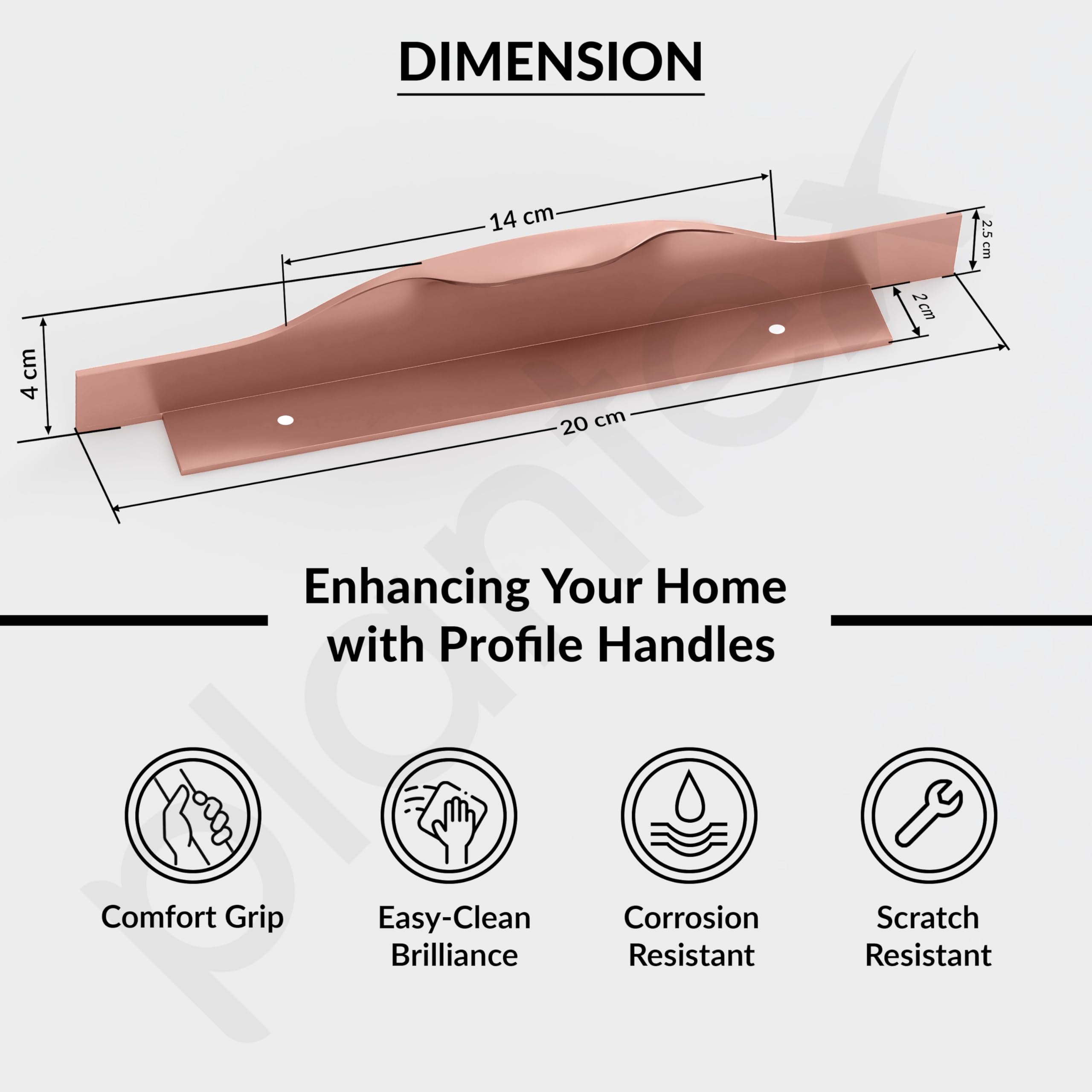 Plantex Profile Handle for Kitchen Cabinet/8 Inch Aluminium Drawer Profile Handle/Wardrobe Pull Handle for Home/Office/Hotel - Pack of 5 (Rose Gold) — Amazon image 3
