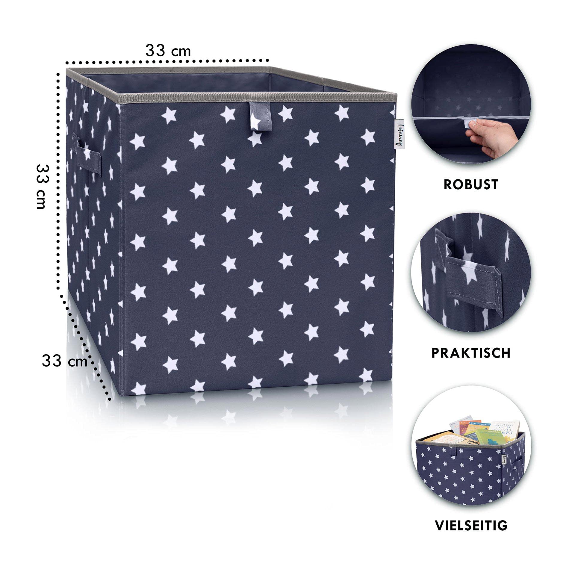Aufbewahrungsbox 3er Set Sternenmotiv in Türkis, Anthrazit & Blau I Spielzeugbox mit Sternen passend für Würfelregale I Aufbewahrungskorb als Accessoire für dein Zuhause | 33x33x33 cm
