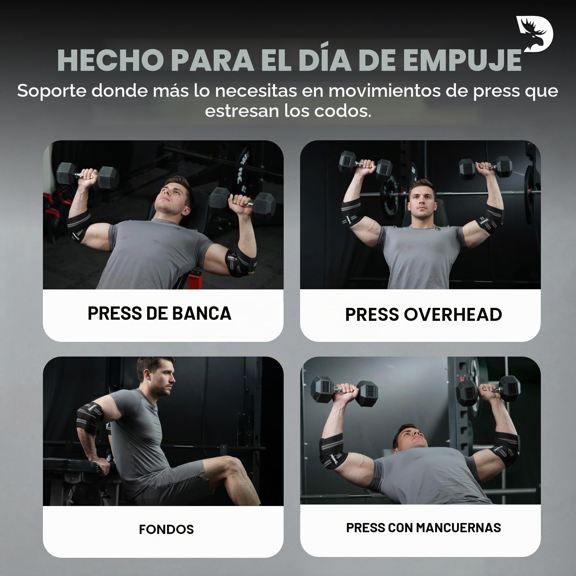 DMoose Fitness Coderas para levantamiento de pesas (par) de 40 pulgadas, soporte ajustable para apoyo articular, alivio del dolor y tendinitis, correas de codo para levantamiento de pesas, prensa de