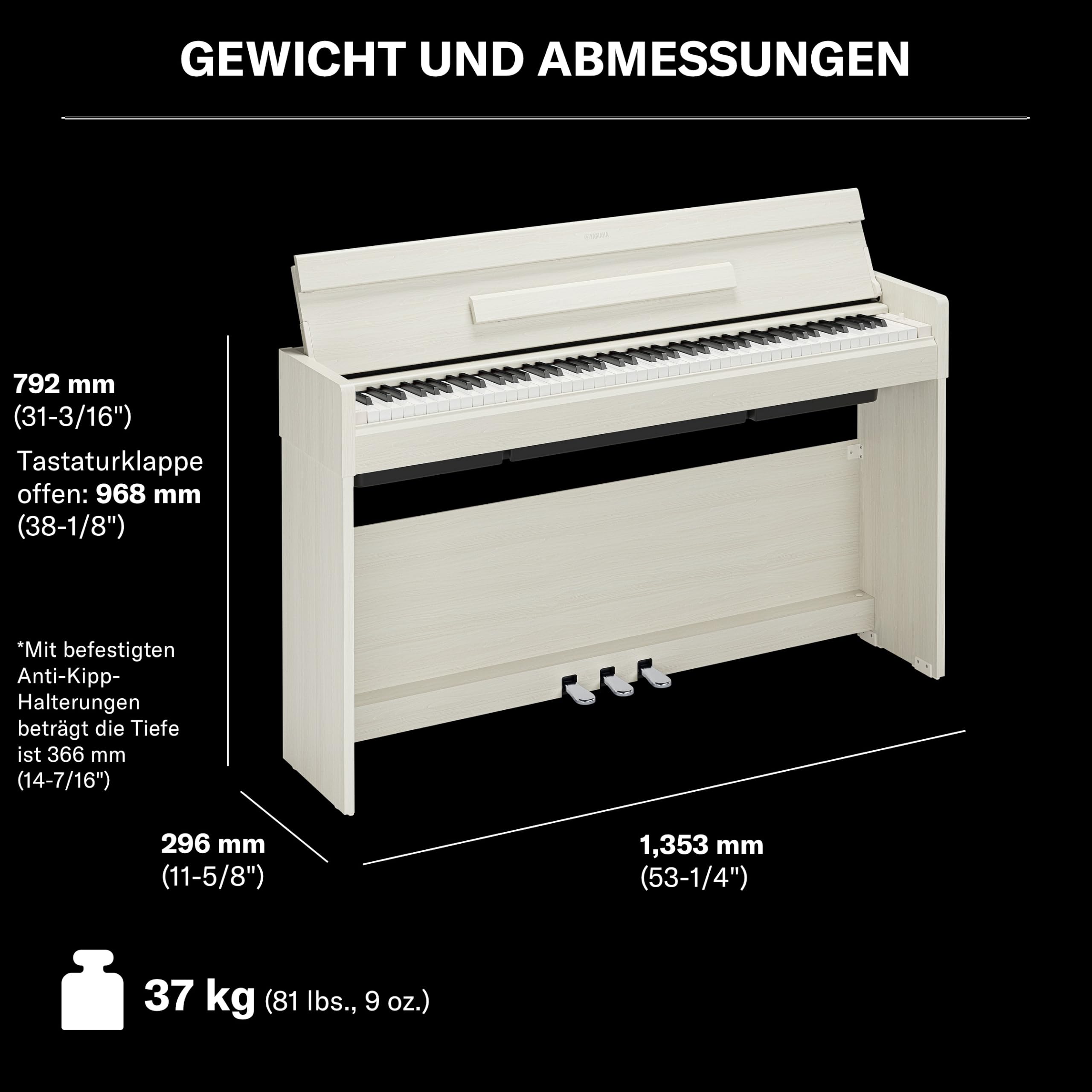 YAMAHA YDP-S36 Digitalpiano – 88 Gewichtete GHS-Tasten, CFX Concert Grand Sound, Schlankes Design, Bluetooth, 3 Pedale, Ideal für Zuhause & Anfänger – Weißbirke