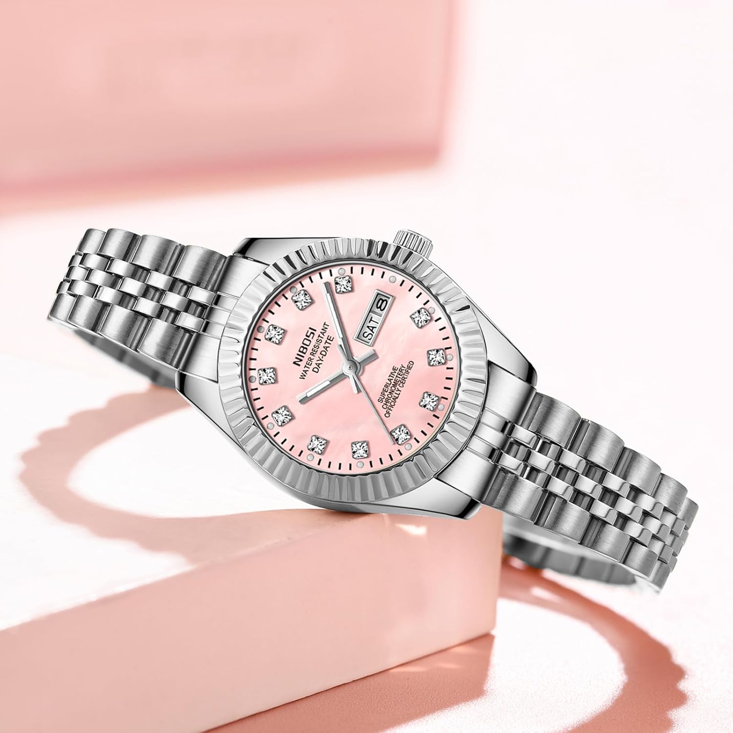 NIBOSI Watches for Women Analog Quartz Stainless Steel Dial with Day Date Luminous Waterproof Dainty Classic Luxury Diamond Elegant Dress Women's Watch for Small Wrists - Image 8