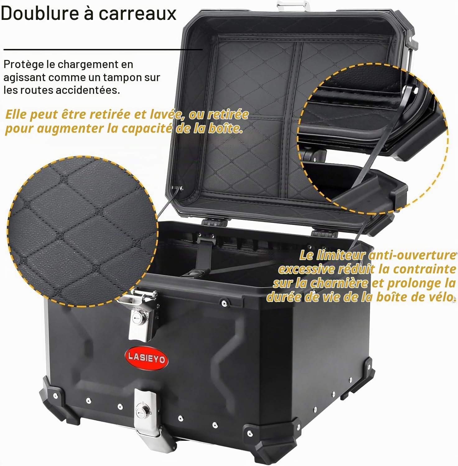 NCONCO 55L Top Case pour Moto, Aluminium Étanche Coffre à Bagages Universel avec Serrure de sécurité pour Le Rangement du Casque, Étanchéité IP68 (Noir 55L)