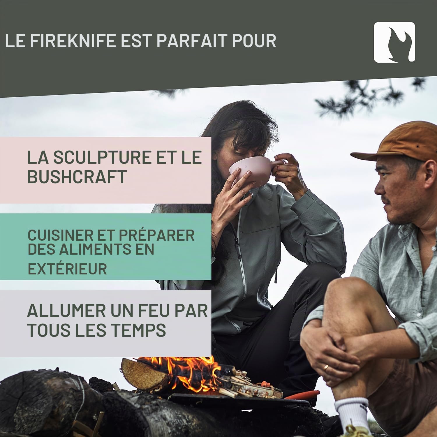 Light My Fire Couteau de Camping à Lame Fixe de 9 cm avec Allume Feu de Survie au Magnésium Couteau de Survie avec Étui - 3 000 Utilisations