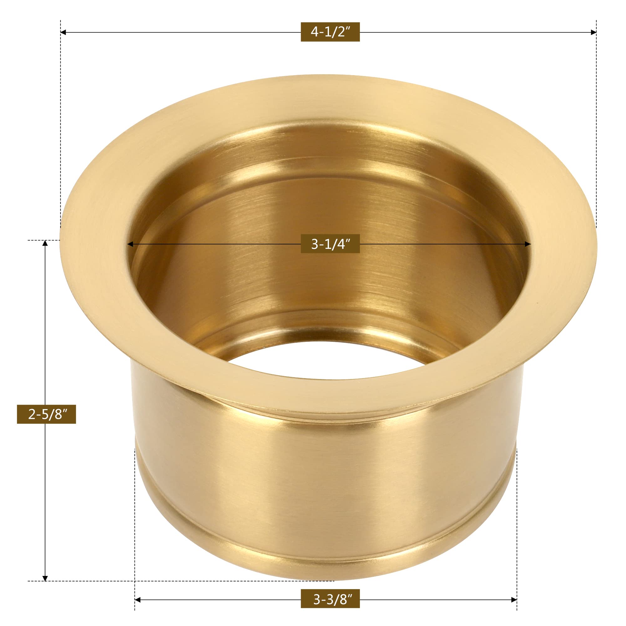 Brida extendida para eliminación de basura, brida profunda para fregadero de cocina, apto para agujero de drenaje estándar de fregadero de 3-1/2 pulgadas, brida profunda dorada para fregadero de