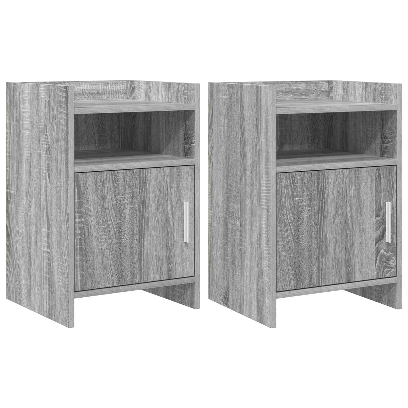 2 comodini grigio Sonoma in legno, 40 x 36 x 60 cm, con maniglie in metallo e mensola, set per camera da letto, spazio accanto al letto, per un ordine moderno nel soggiorno
