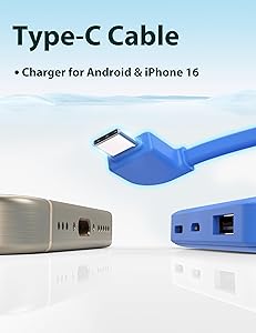 6000mah Ultra Slim Built in Cables Power Bank, Card Size Built in USB C Cords Battery Pack Portable Charger for Phones, 3 Output External Battery Pack Compatible with iPhone, Samsung, Deep Blue